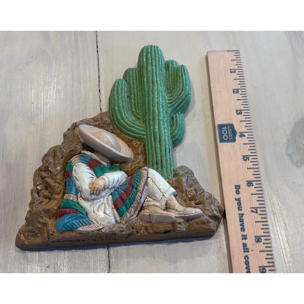 Vintage 1988 Frankie's Designs Sleeping Mexican Man Cactus Wall Plaque‎ Decor